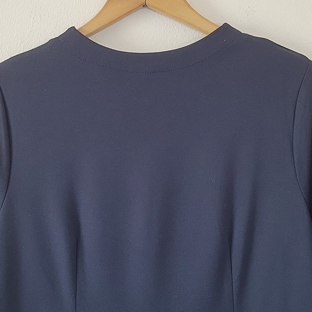 J Jill Navy Blue Ponte Ruffle Wrap Dress Size Medium Petite MP - Picture 6 of 10